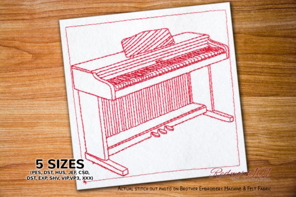 Digital Piano Redwork: A Music Lover’s Embroidery