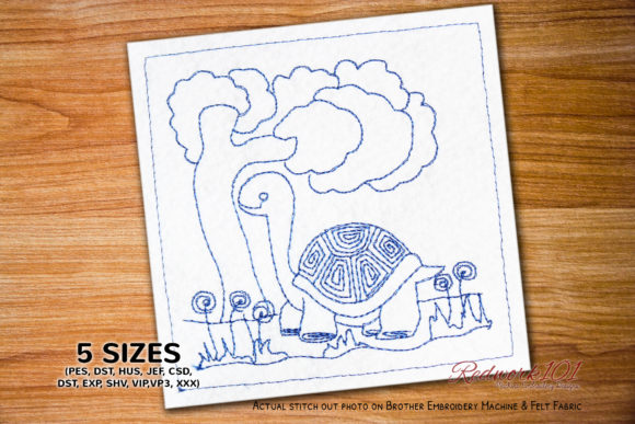 Walking Cartoon Turtle Redwork Design Review